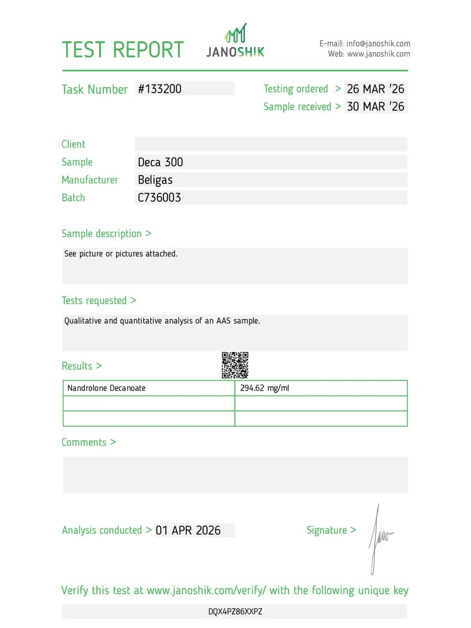 Beligas Pharma Deca 300 lab report image