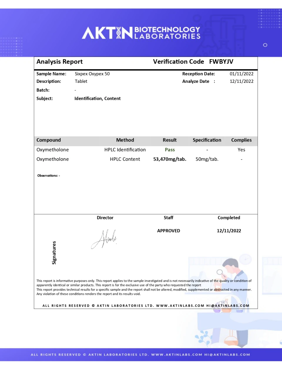 Sixpex Oxypex 50 lab report image